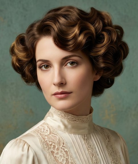 Cheveux coiff&eacute;s en chignon &eacute;douardien