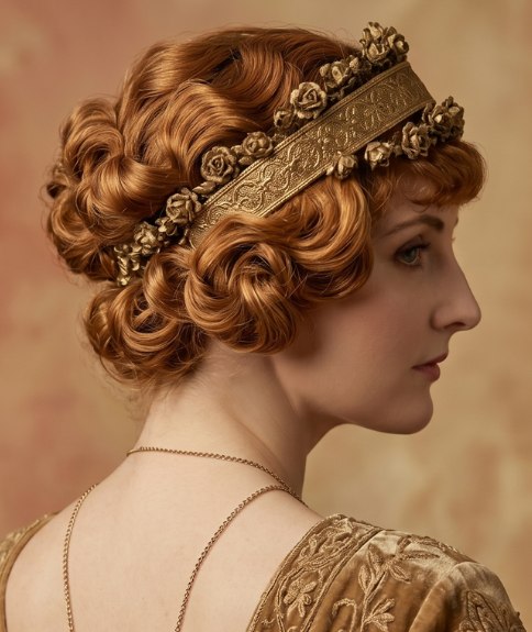 Coiffure du début des années 1910 avec boucles et bandeau