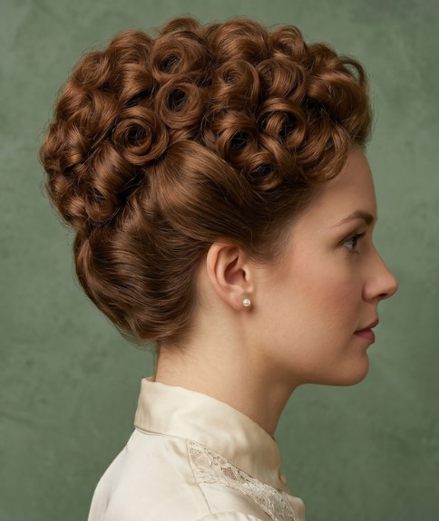 Coiffure vintage de 1914 aux boucles serrées