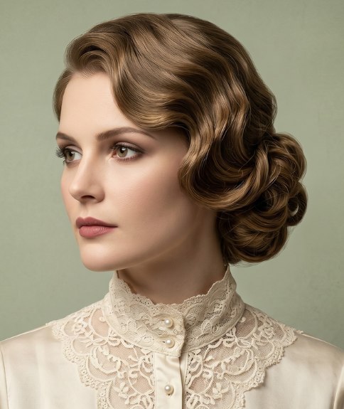 Coiffure Art nouveau aux ondulations lisses