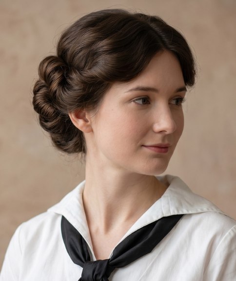Coiffure de 1919 avec un chignon tress&eacute;