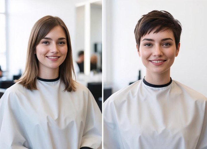 Transformation des cheveux longs en coupe garçonne