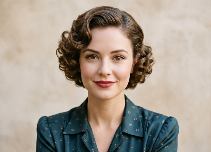 Coiffure courte bouclée des années 1940