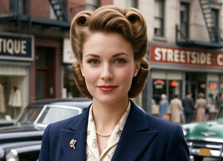 Coiffure des années 1950 en victory rolls