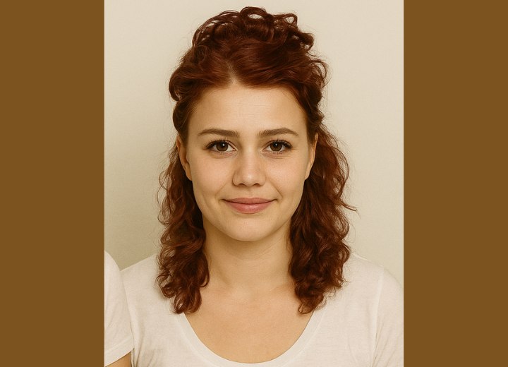 Coiffure longue de mariage pour cheveux naturellement bouclés