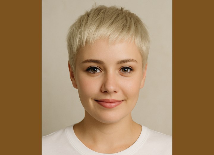Coupe pixie blonde avec mini-frange pour mariage