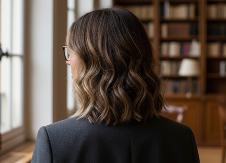 Long carré pour cheveux ondulés – Vue de dos