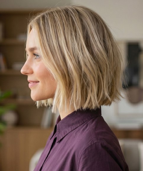 Carr&eacute; blond juste en dessous de la m&acirc;choire