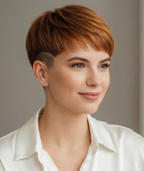 Coiffure courte et féminine avec côtés rasés