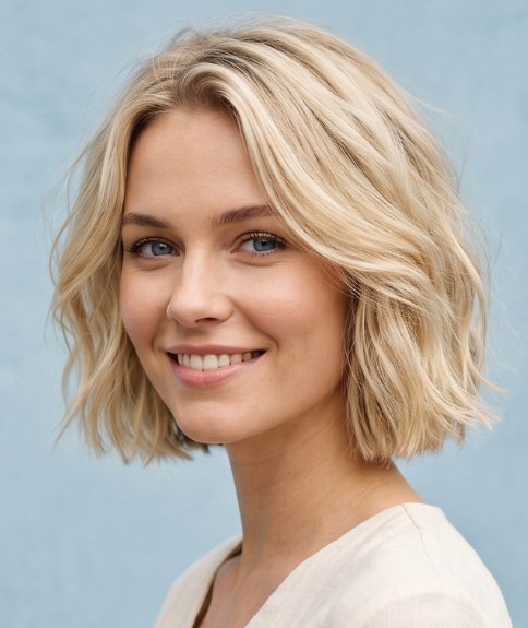 Carr&eacute; blond avec des ondulations douces pour l&rsquo;&eacute;t&eacute;