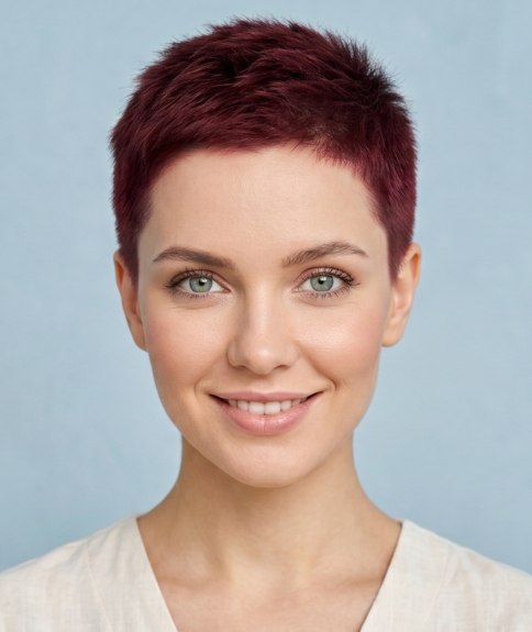 Cheveux rouge bordeaux en coupe gar&ccedil;onne pour l&rsquo;&eacute;t&eacute;