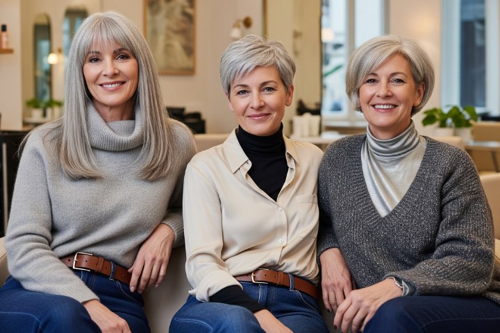 Femmes aux beaux cheveux gris