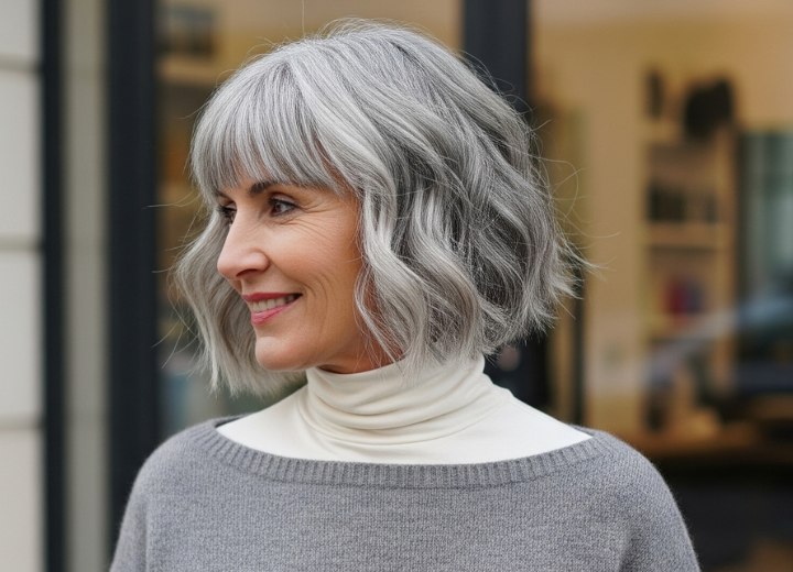 Carré pour cheveux gris avec texture naturelle