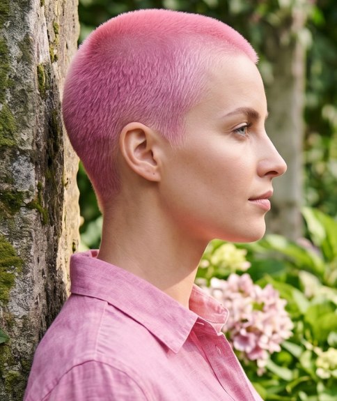 Coupe tr&egrave;s courte f&eacute;minine enti&egrave;rement rose