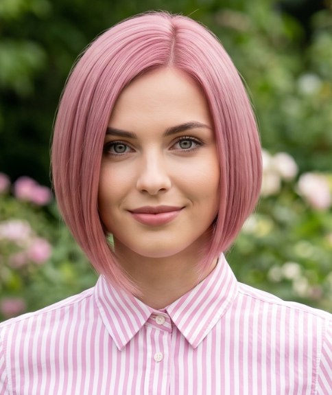 Cheveux roses en carr&eacute; court plongeant