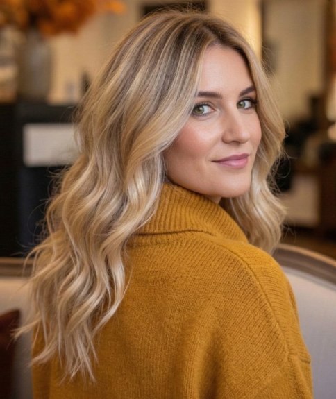 Cheveux longs blonds avec balayage