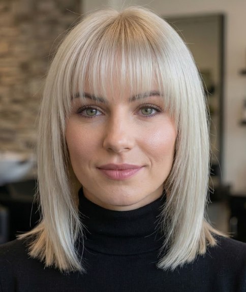 Carr&eacute; blond jusqu&rsquo;aux &eacute;paules