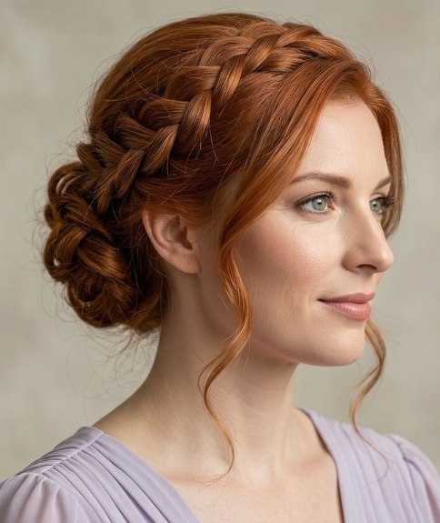 Chignon avec une couronne tress&eacute;e