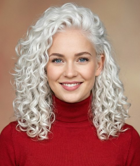 Cheveux blancs et longs avec des boucles