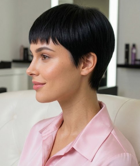 Coiffure courte dynamique avec frange