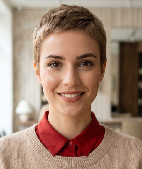 Coiffure courte laissant les oreilles entièrement dégagées