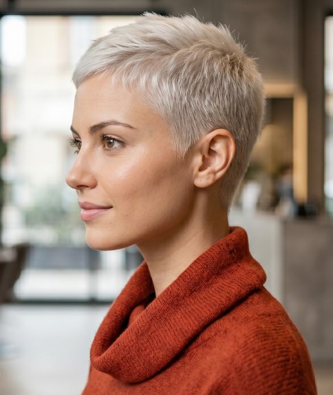 Coiffure féminine avec des côtés très courts