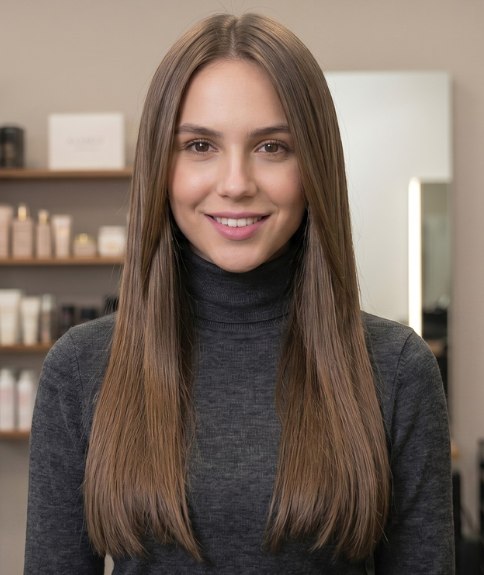 Cheveux brun chocolat très longs et brillants