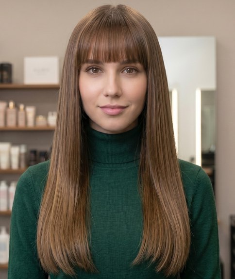 Brune classique aux cheveux très longs