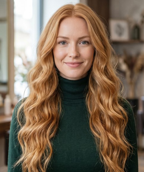 Cheveux roux très longs et ondulés