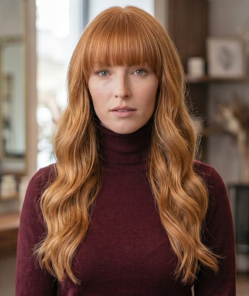 Cheveux roux très longs et féminins