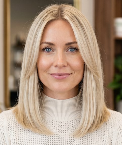 Cheveux longs blonds, lisses et soyeux