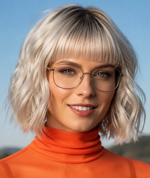 Carré blond ondulé avec une frange