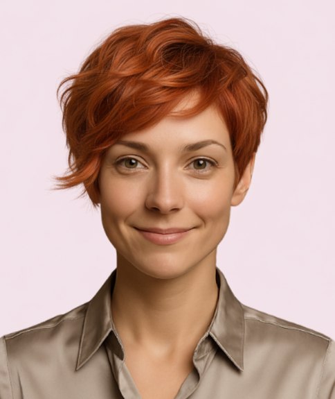 Coiffure courte pour cheveux cuivrés ondulés