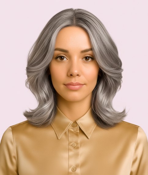 Coiffure longueur épaules pour cheveux gris