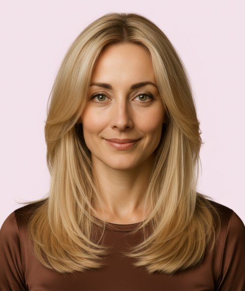 Cheveux longs blonds classiques tombant sous les épaules