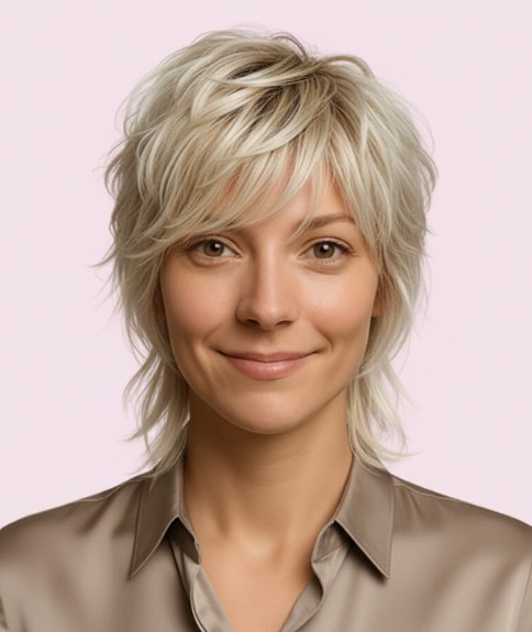 Coiffure juste au-dessus des épaules avec mèches effilées