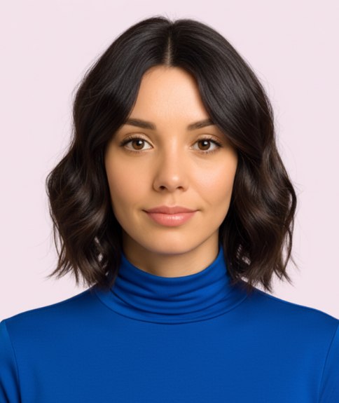 Coiffure presque aux épaules avec finition brillante