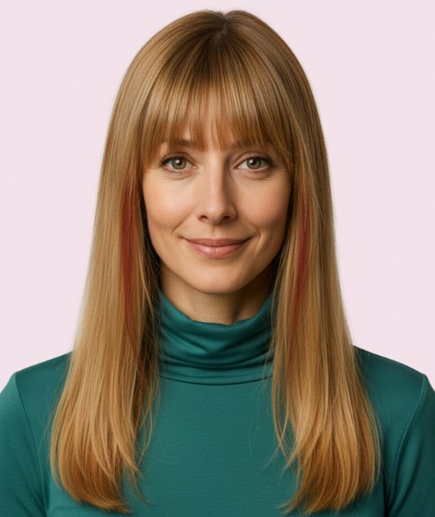 Cheveux longs avec dégradé et frange effilée