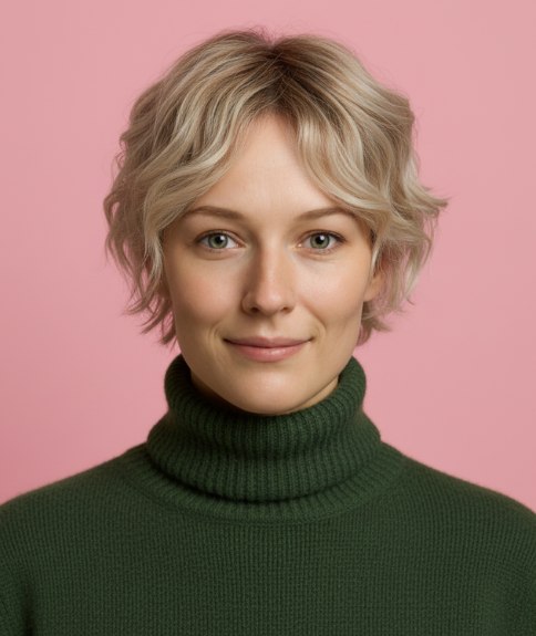 Coupe courte moderne wash-and-go avec dégradé progressif