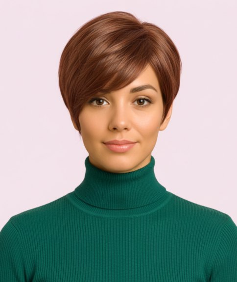 Coupe pixie décontractée avec frange balayée sur le côté