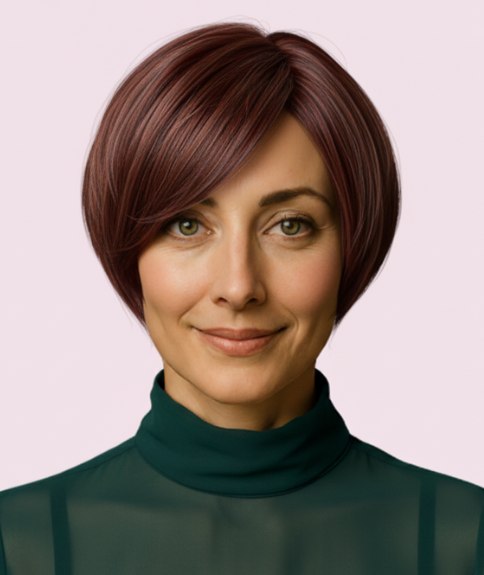 Carré court dégradé avec mèches plus courtes sur les côtés