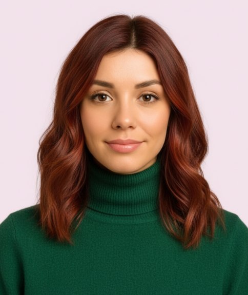 Longue chevelure auburn en dessous des épaules avec dégradé