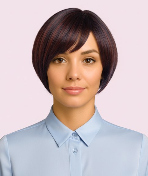 Carré court avec asymétrie subtile et lignes diagonales