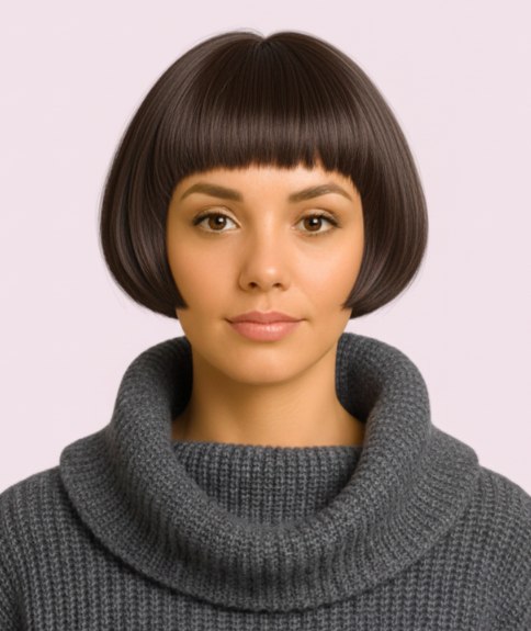 Carré géométrique à hauteur de joue avec frange