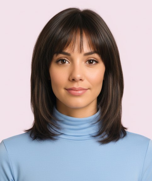 Coupe mi-longue avec dégradé commençant au niveau des pommettes