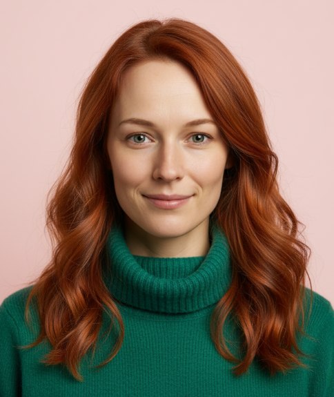 Cheveux longs cuivrés avec ondulations fluides