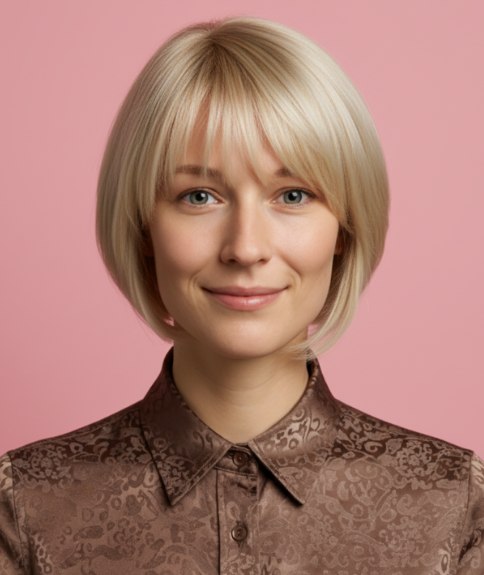 Carré blond sous la mâchoire avec frange et forme arrondie