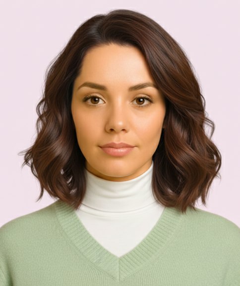 Coiffure mi-longue ondulée avec beau mouvement