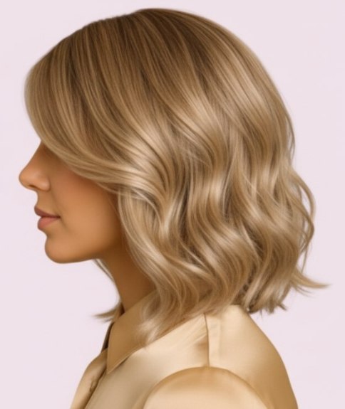 Side view wavy shoulder-skimming bob