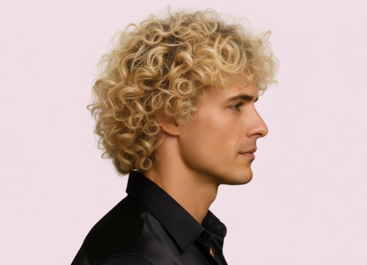 Coupe pour homme avec cheveux blonds bouclés – Vue de côté